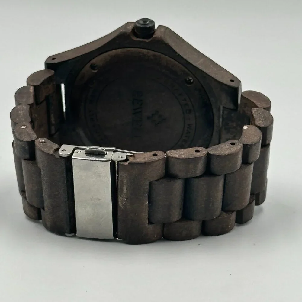 Bewell Thanatos Watch Men Dark Brown Wooden Date Window 47MM Dial New Battery